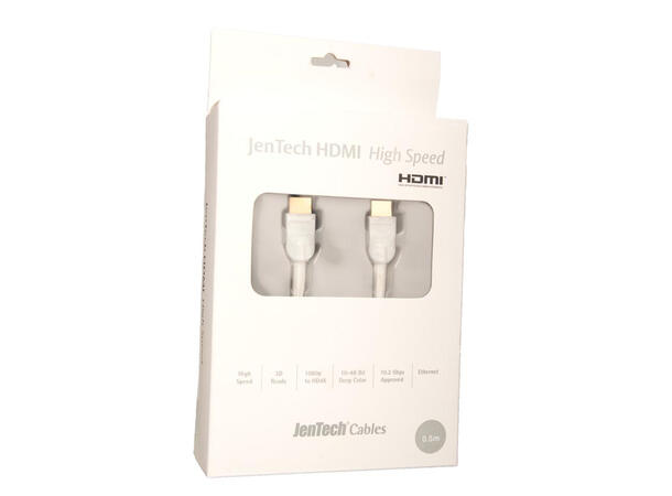 Jentech kabel HDMI - HDMI 1,5 meter Hvit High Speed HDMI®  3D, Ethernet 